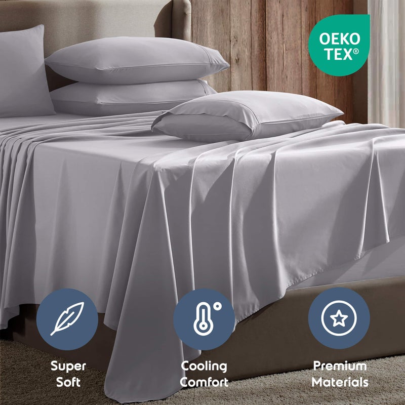 Nestl Extra Deep King Sheet Set - 6 Piece Breathable & Cooling Sheets - Hotel Luxury Bedding Set w/18-24 Inch Deep Pockets - Easy & Secure Fit - Super Soft, Wrinkle Free & Comfy - Gray Lavender - Image 4